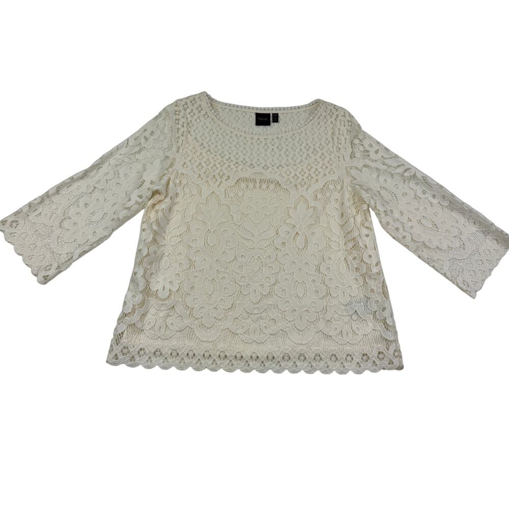 Rafaella Boho Feminine Crochet Tea Party 3/4 Sleeve Lace Blouse Women's Size MP